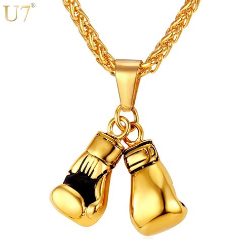 men necklace gold color stainless steel chain pair boxing|Boxing Gloves Necklace Men's Women 14k Gold Finish Fighter .